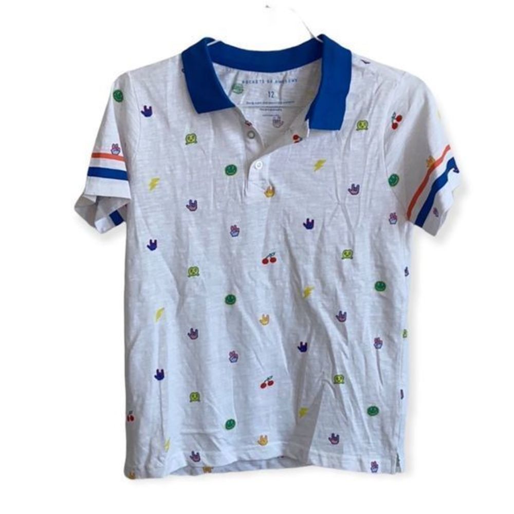 5/$30 🎈 Rockets of‎ awesome graphic polo shirt boys size 12